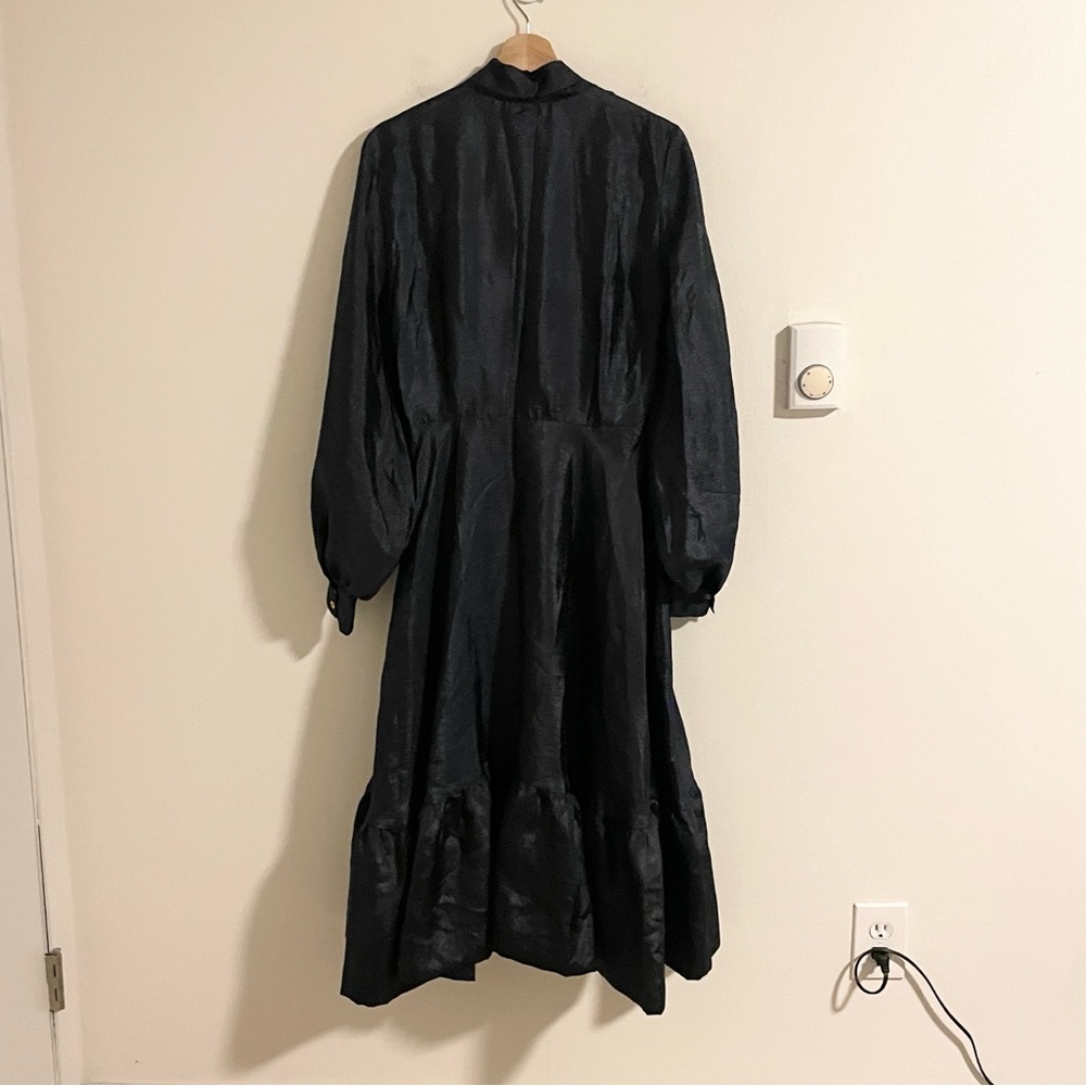 Stine Goya Niki Wrap Midi Dress Size Medium Shiny Midnight Blue Puff Sleeve NWT - Picture 9 of 14